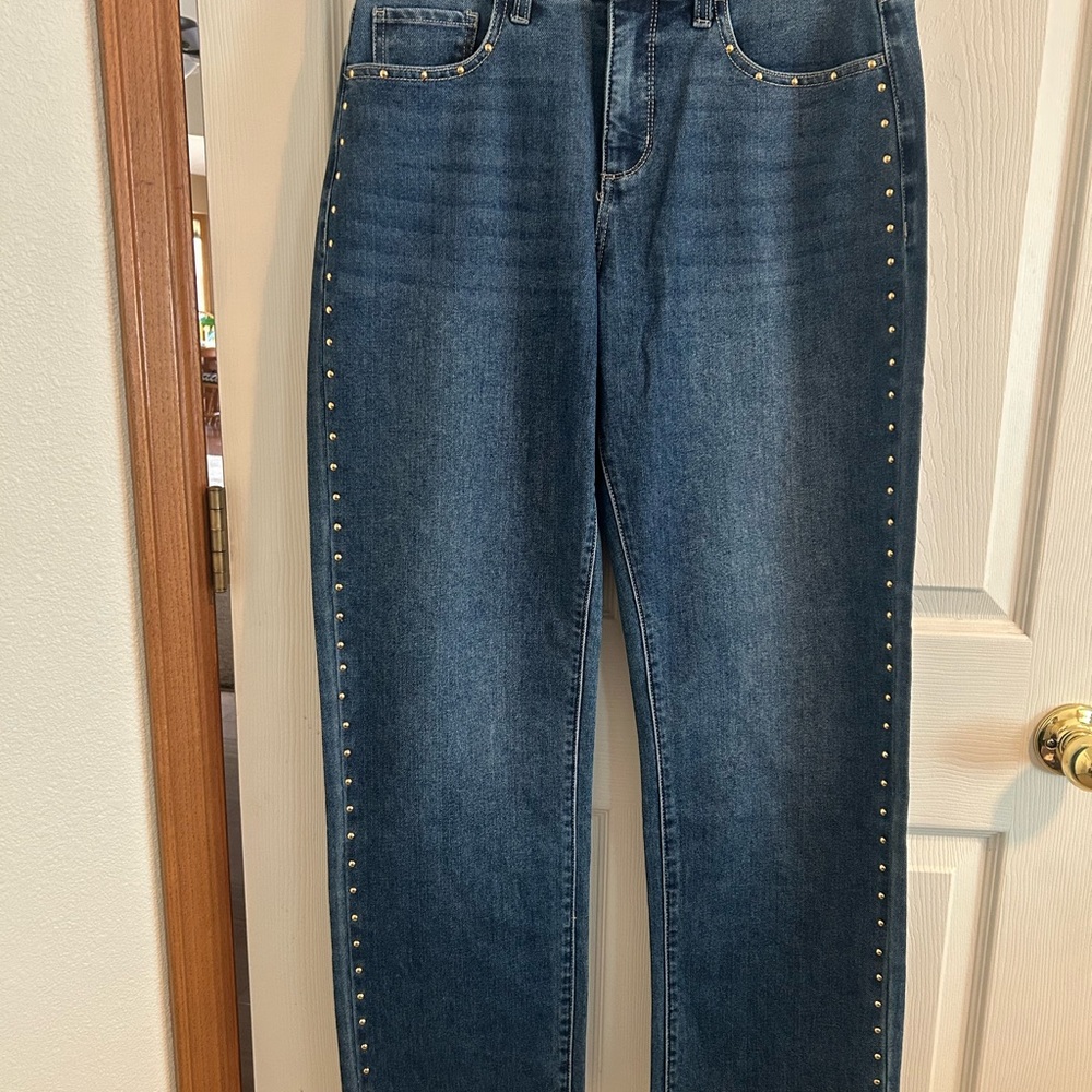 Express Dark Blue Studded Straight Leg Jeans NWT